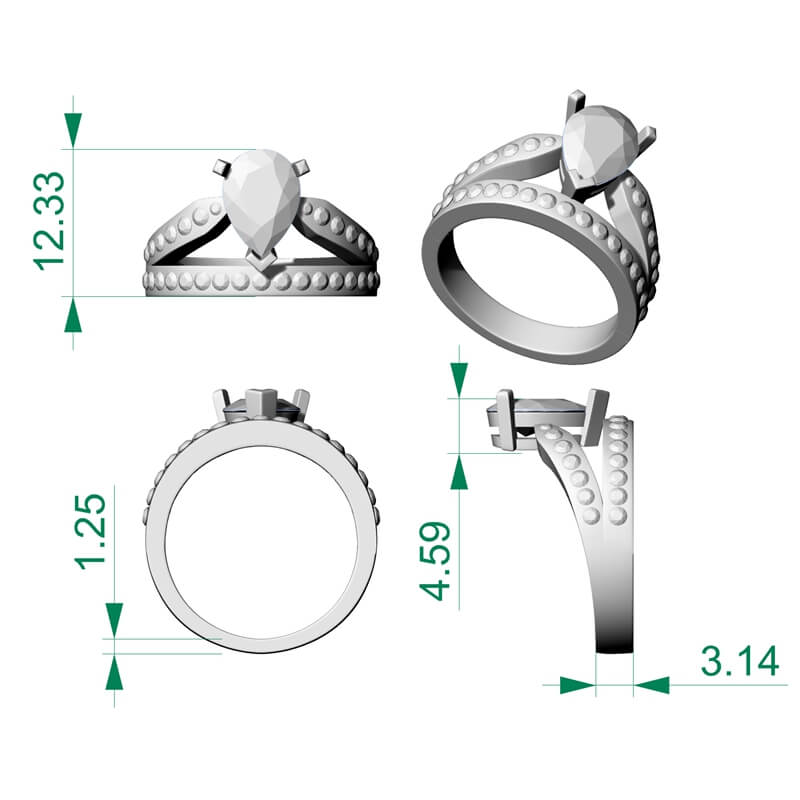 1ct Pear-shaped diamond engagement ring model EG-PV-PE-FS-0001