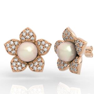 Floral Diamond Pearl Earrings model ER-PV-PL-FL-0003