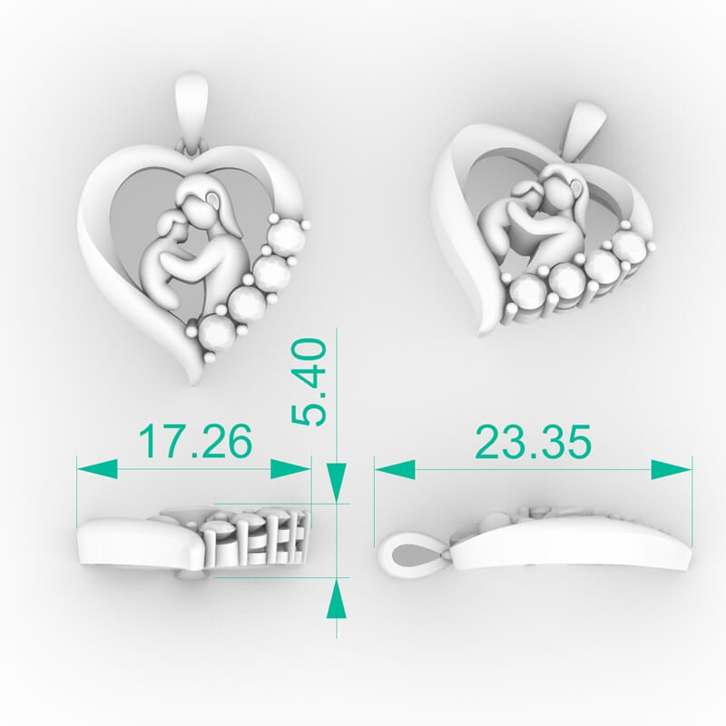 Mother and child heart pendant jewelry model PD-SP-RO-HS-0005
