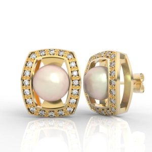Pearl Diamond Studs Earrings 3d model ER-PV-PL-FS-0002