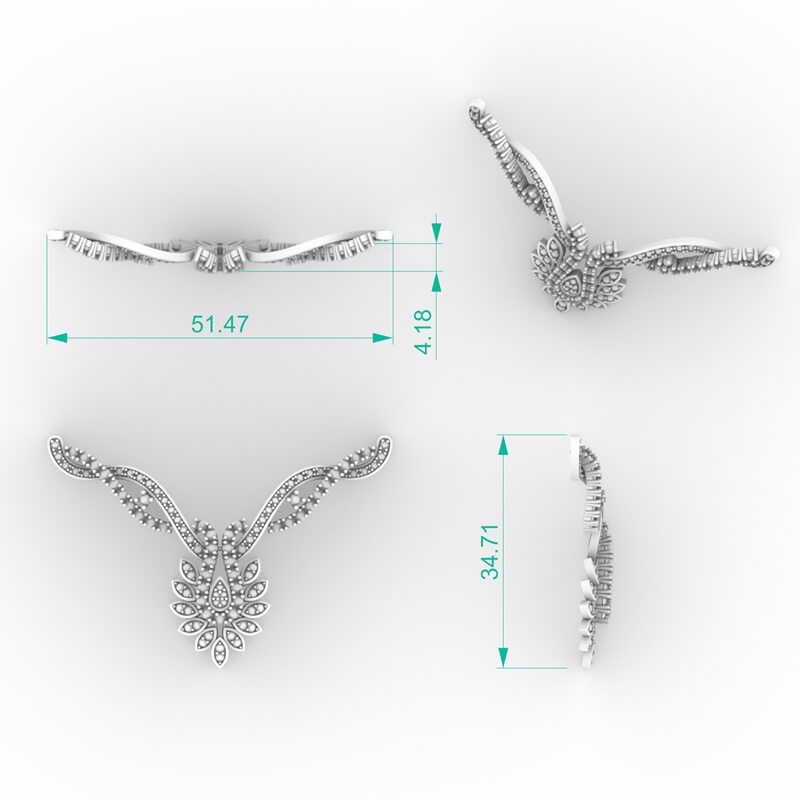 Floral V-Shape Diamond Pendant Jewelry 3D Model PD-PV-RO-FL-0008