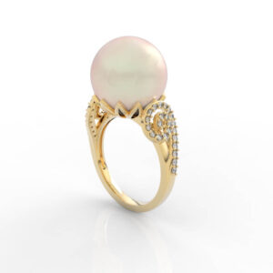 13.5mm pearl and diamond engagement ring 3d model RG-SP-PL-FL-0001
