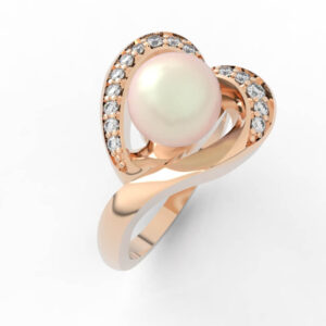 Romantic 7mm Pearl heart diamond ring 3d jewelry model for Printing