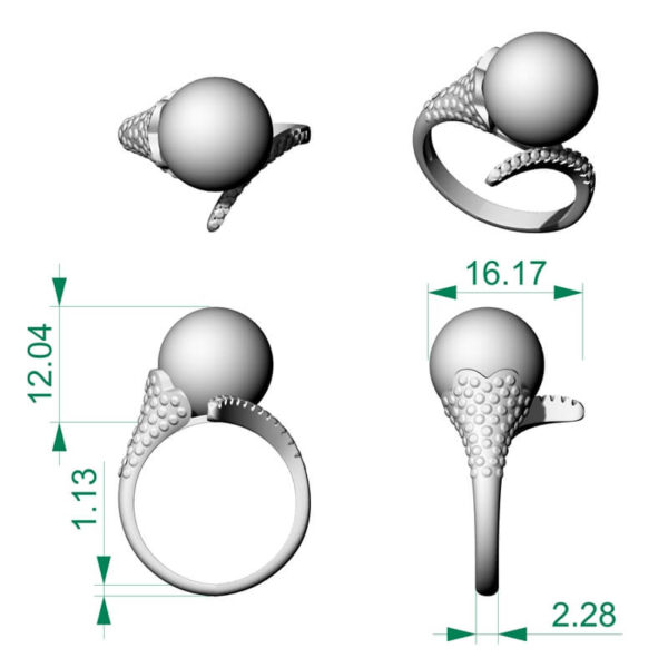 Stunning 12mm pearl engagement rings 3d model for Jewelers