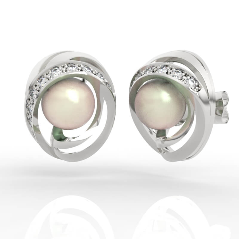 8mm pearl and diamond earrings 3d model file ER-SP-PL-FS-0006