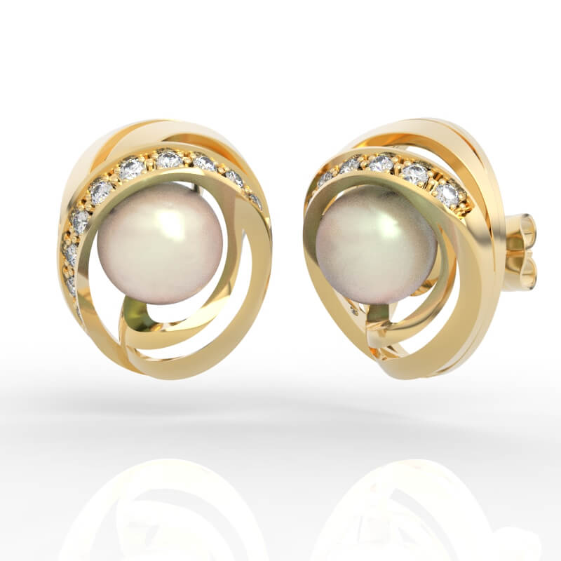 8mm pearl and diamond earrings 3d model file ER-SP-PL-FS-0006