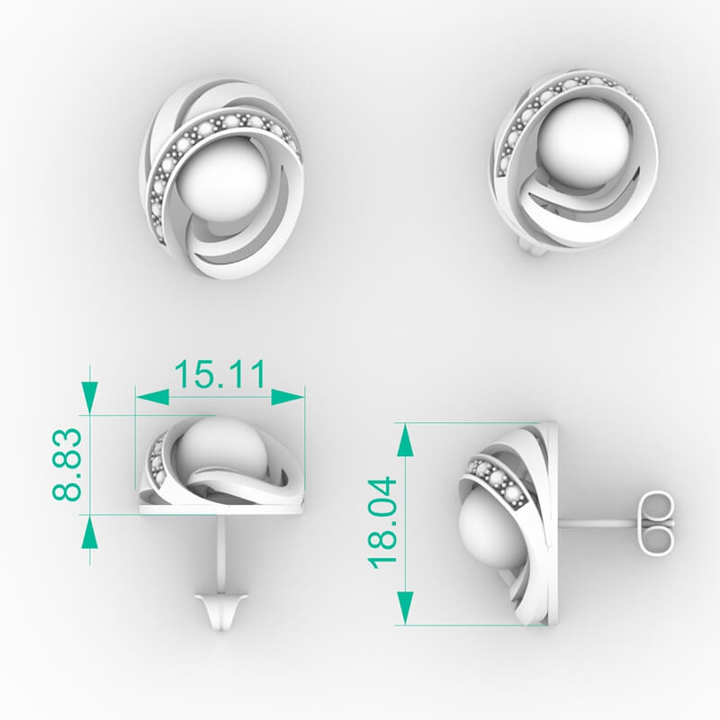 8mm pearl and diamond earrings 3d model file ER-SP-PL-FS-0006