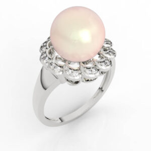 9.5mm pearl and diamond flower rings 3d model RG-SP-PL-FL-0004