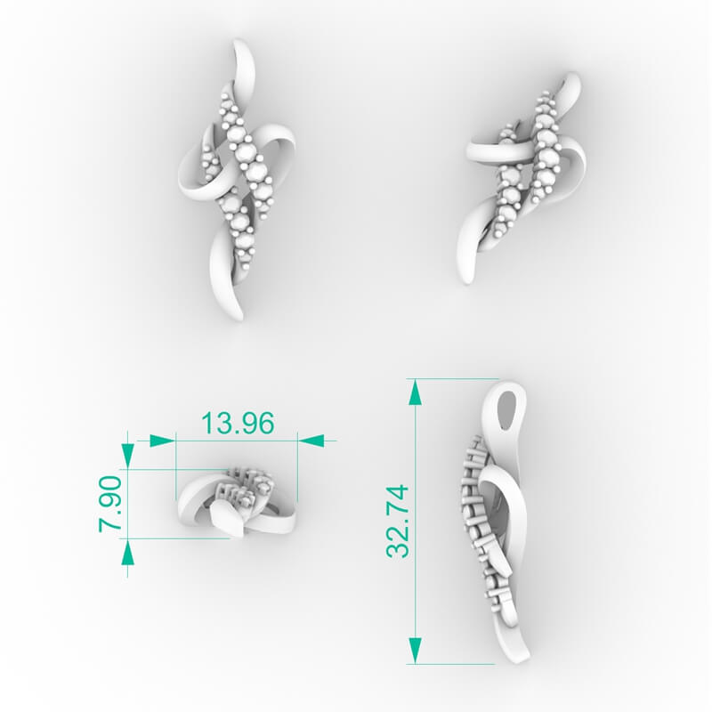 Diamond Twisted Pendant 3D Jewelry Model PD-SP-RO-FS-0006
