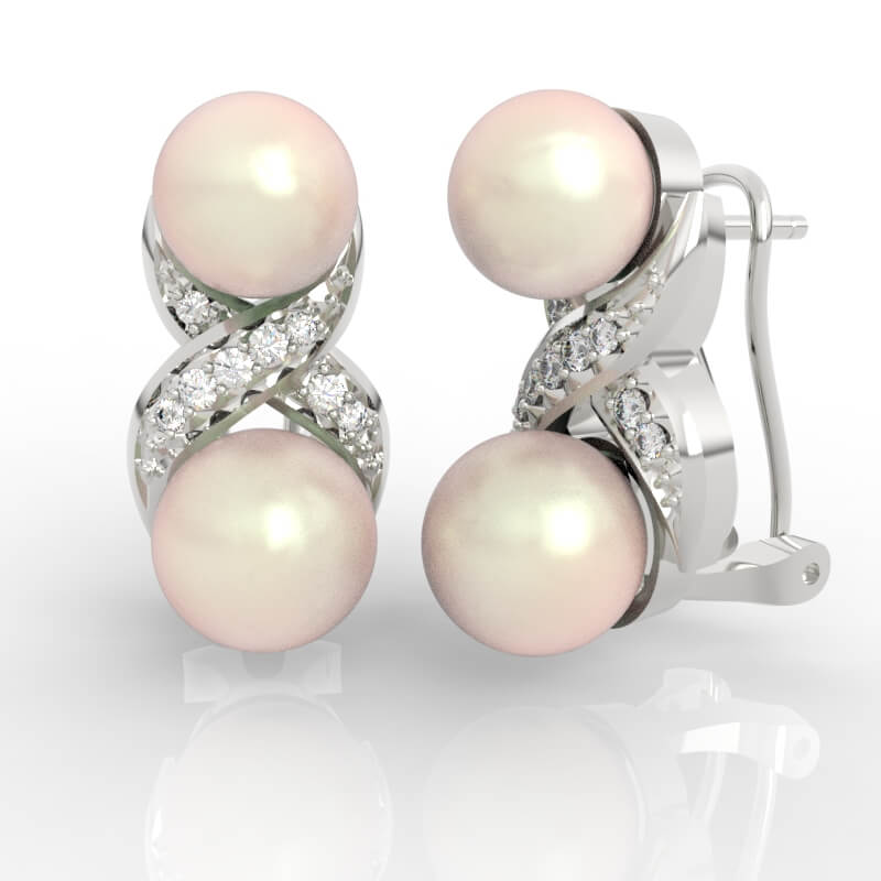 Double Pearl Diamond Earrings 3D Jewelry Model File ER-PV-PL-FS-0007