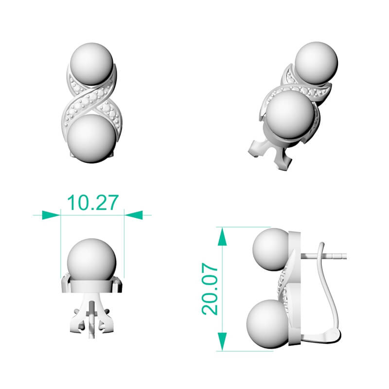 Double Pearl Diamond Earrings 3D Jewelry Model File ER-PV-PL-FS-0007