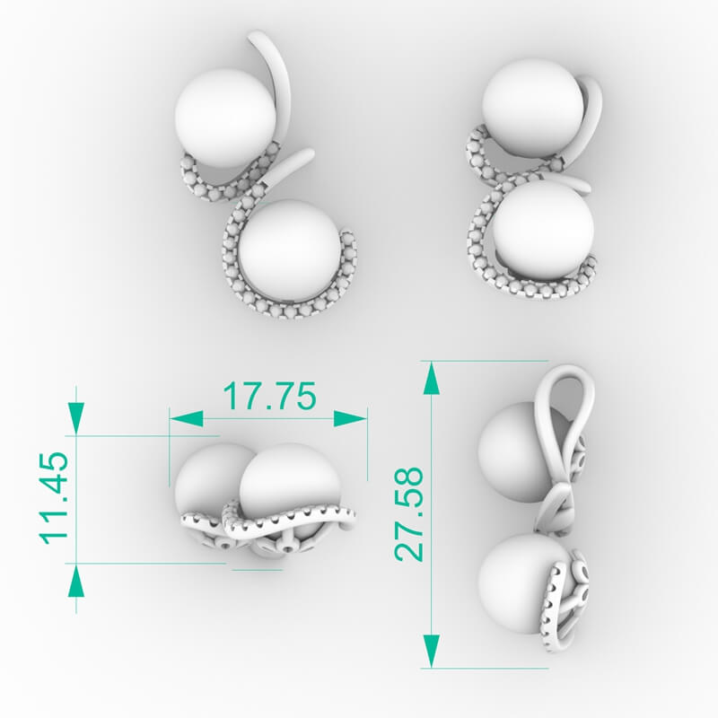 Double Pearl Pendant 3d Jewelry Model PD-PV-PL-FS-0011