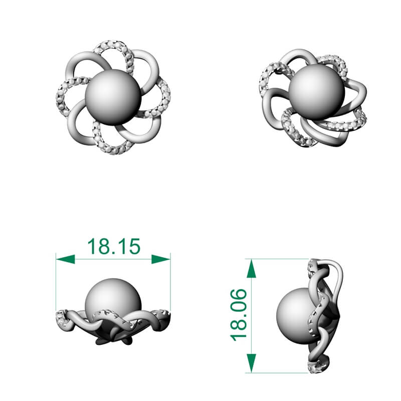 Flower Pearl Pendant 3D Jewelry Model File PD-SP-PL-FL-0002