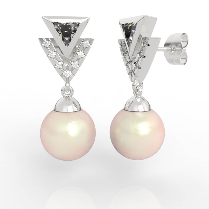 Triangle Diamond Pearl Earrings 3D Jewelry Model ER-PV-PL-TR-0001