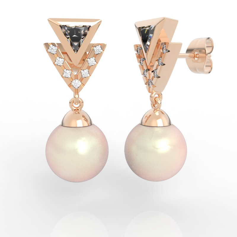Triangle Diamond Pearl Earrings 3D Jewelry Model ER-PV-PL-TR-0001