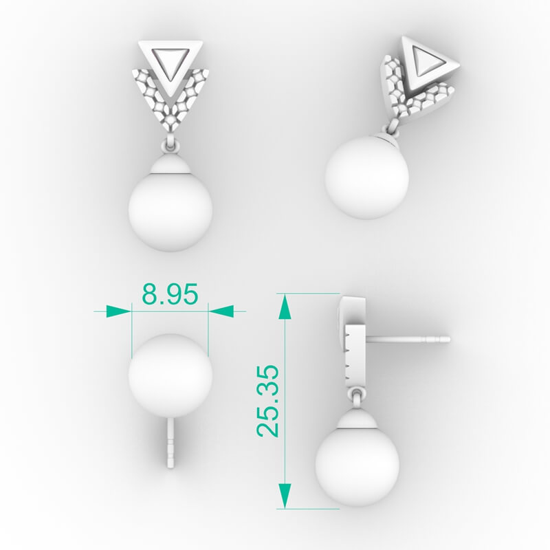 Triangle Diamond Pearl Earrings 3D Jewelry Model ER-PV-PL-TR-0001