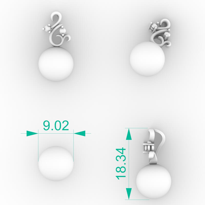 pearl and diamond pendant 3d jewelry model file stl PD-SP-PL-FS-0007