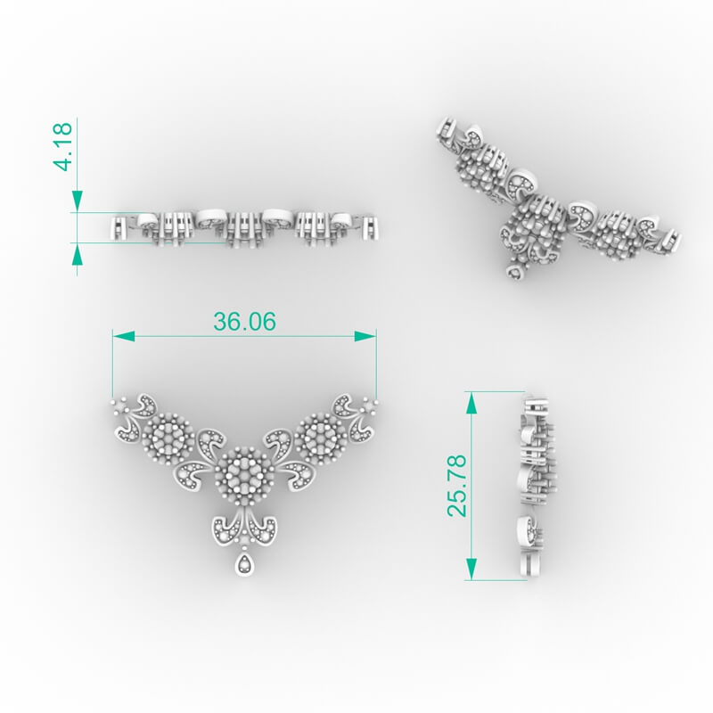 Baroque Style Diamond Cluster Pendant 3D Model PD-PV-RO-FL-0012