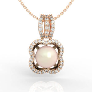 Halo Diamond and Pearl Flower Pendant Model PD-PV-PL-FL-0002