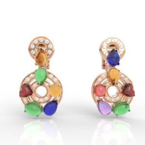 Colorful Gemstone Halo Drop Earrings Model ER-PV-PE-OV-0001