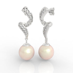 12mm Pearl Diamond Wave Drop Earrings ER-PV-PL-FS-0013
