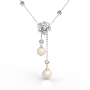 Rose Flower Pearl Diamond Lariat Necklace PD-PV-PL-FL-0007