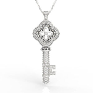 Baguette Floral Key Pendant Necklace PD-PV-RO-FL-0039