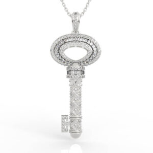 Baguette Oval Diamond Key Pendant Necklace PD-PV-RO-FS-0076