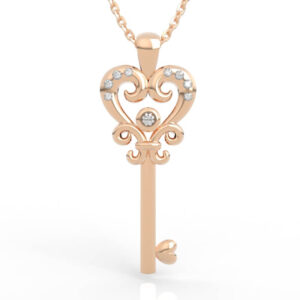 Baroque Heart Key Pendant Diamond Necklace PD-SP-RO-HS-0030