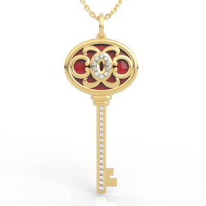 Baroque oval diamond key pendant necklace agate model PD-SP-RO-FS-0095