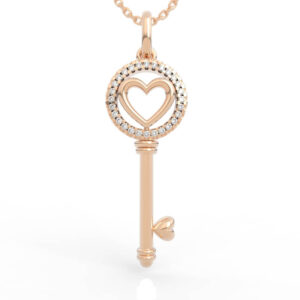 Circle Halo Floating Heart Key Pendant Necklace PD-PV-RO-HS-0019