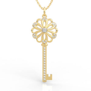 Daisy Key Charm Necklace Diamond Pave 3D Model PD-PV-RO-FL-0044