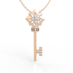 Diamond Crown Flower Key Pendant Necklace PD-SP-RO-FL-0036