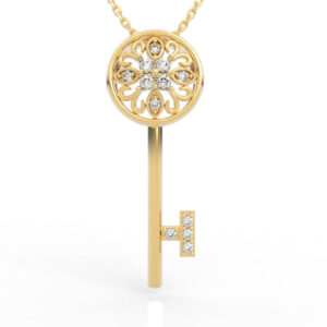 Diamond Filigree Round Key Pendant Necklace PD-SP-RO-FS-0090