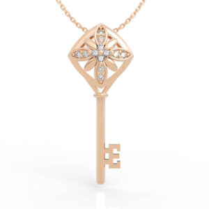 Diamond Floral Key Charm Necklace PD-SP-RO-FL-0035