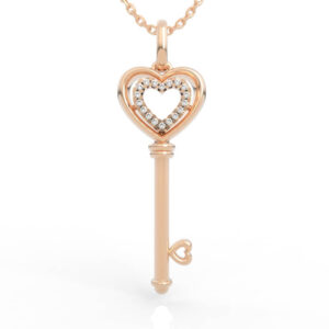 Double Heart Diamond Outline Key Pendant Necklace PD-PV-RO-HS-0018