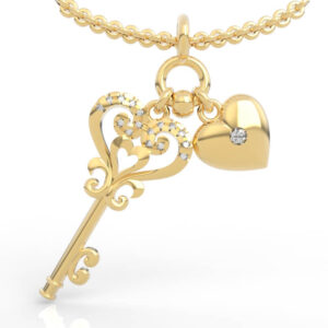 Filigree Heart Key Diamond Charm Necklace PD-SP-RO-HS-0026