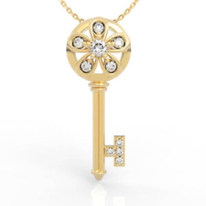 Floral Ball Key Pendant Diamond Center Gem PD-SP-RO-FL-0038
