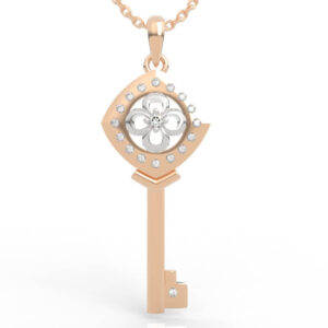Geometric Shield Floating Flower Two-Tone Key Pendant PD-SP-RO-FL-0042