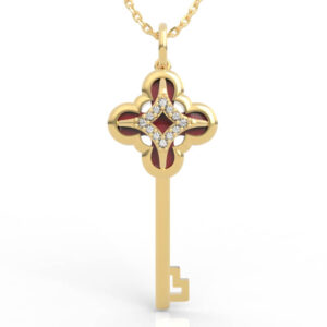 Gothic clover key charm pendant gemstone 3d model PD-SP-RO-FL-0045