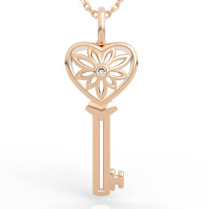 Heart Flower Key Pendant Necklace Diamond PD-SP-RO-HS-0028