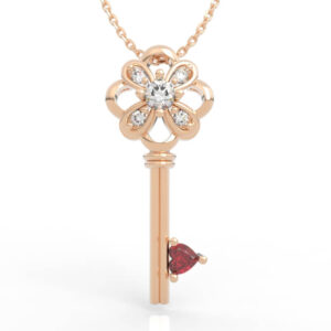 Heart Ruby Diamond Key Pendant Necklace PD-SP-RO-FL-0040