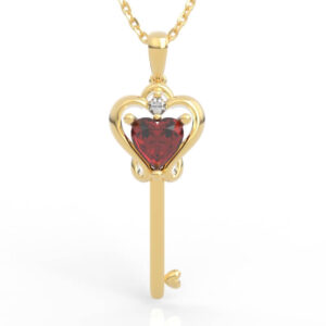 Heart cut gemstone love key charm necklace model PD-SP-RO-HS-0031
