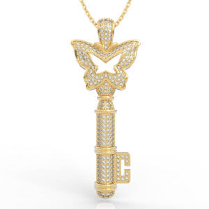Iced Out Butterfly Key Pendant Necklace Diamond Hip Hop PD-PV-RO-AN-0014