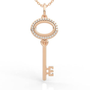 Oval Halo Diamond Heart Key Pendant Necklace PD-PV-RO-HS-0017