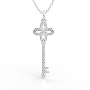 Quatrefoil Full Diamond Key Pendant Necklace 3D Model PD-PV-RO-FL-0043