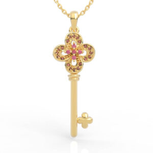 Quatrefoil Pave Flower Key Pendant Necklace PD-PV-RO-FL-0041