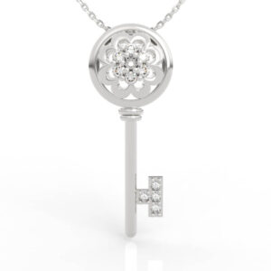 Round Flower Key Pendant Diamond Necklace PD-SP-RO-FL-0037
