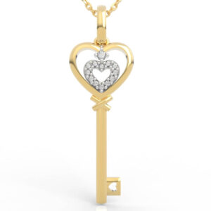 Two Tone Gold Heart Key Pendant Diamond PD-SP-RO-HS-0029