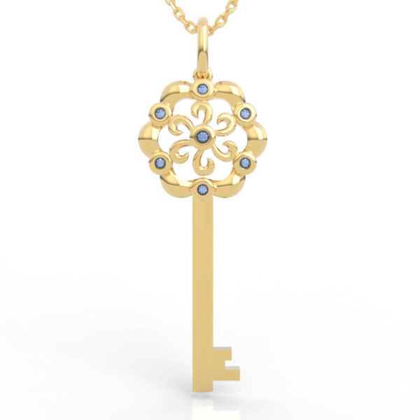 Filigree Key Elegant Vintage Filigree Key Pendant Necklace 3D Model